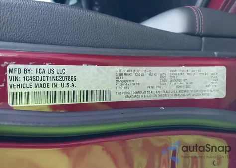 2022 Dodge Durango R/T Awd z USA, uszkodzony, nr VIN 1C4SDJCT1NC207866